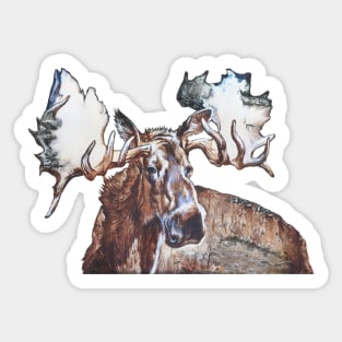 Majestic Moose with Enormous Antlers - Mixed Media Art Sticker